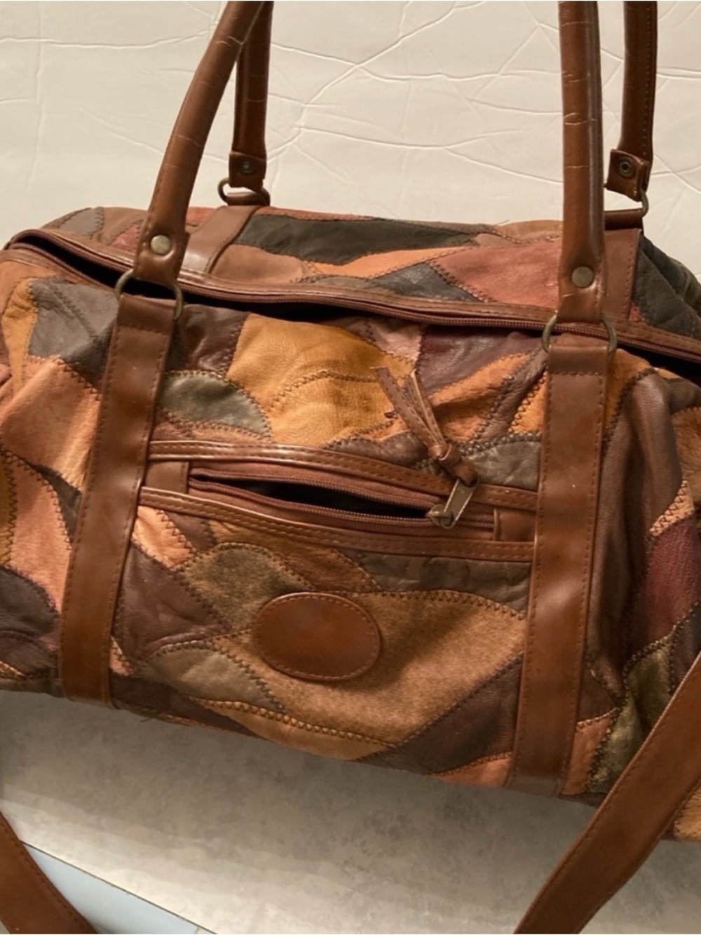 MCM Leather vintage Patchwork Duffel Bag boho carry on travel crossbody browns
